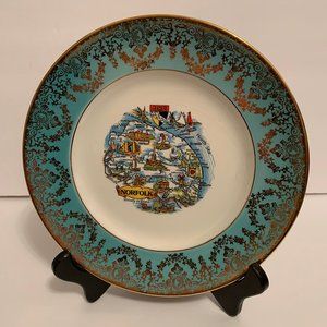 Norfolk England Sovenier Plate Green/Gold Trim